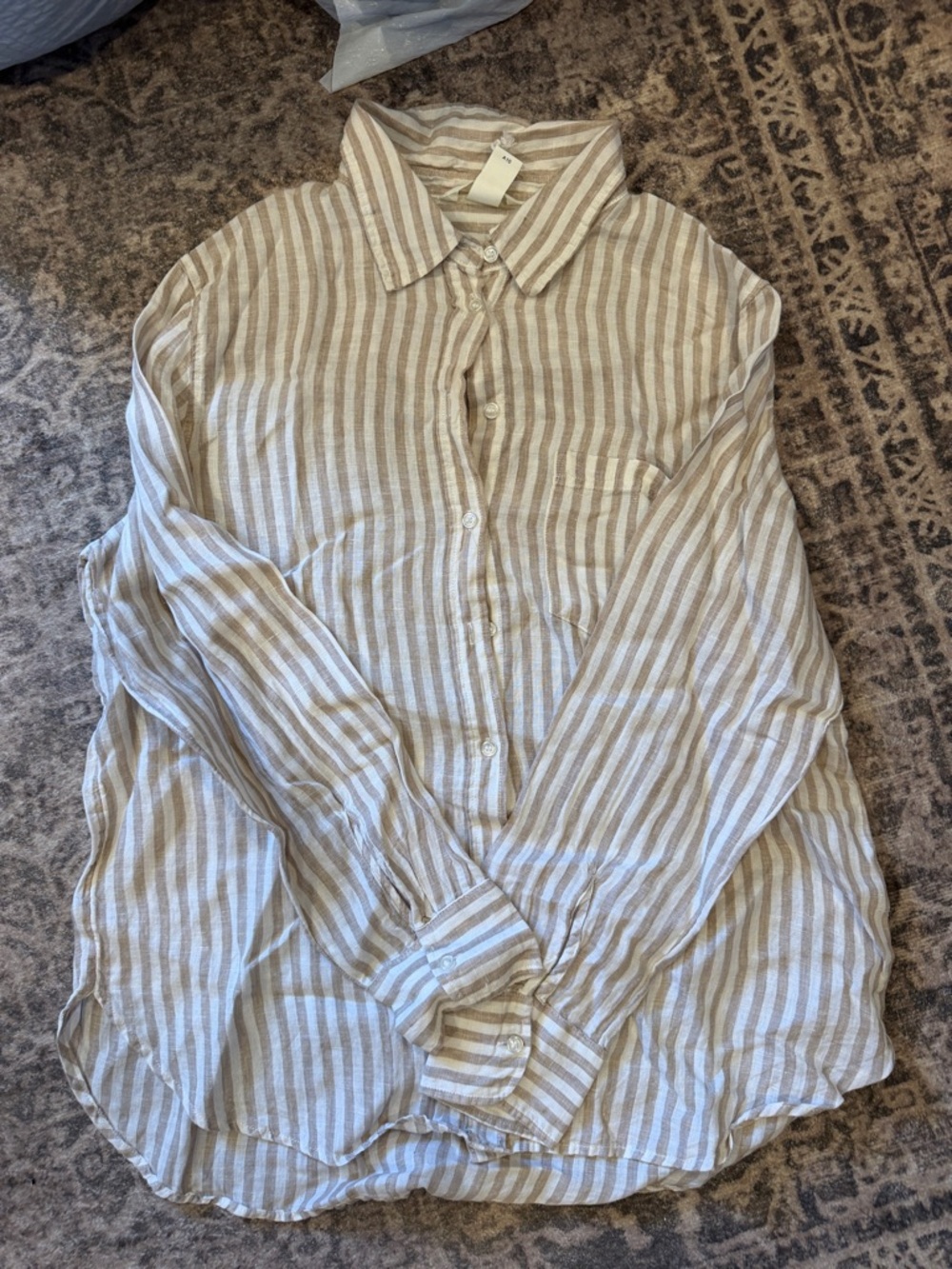 H&M Beige and White Striped Button-Up Shirt